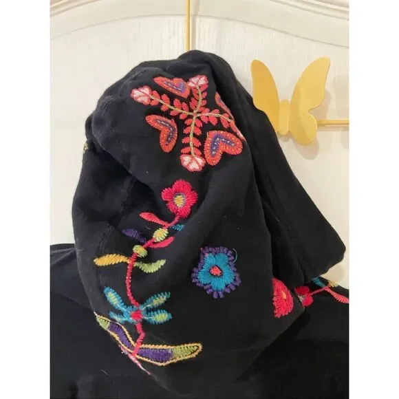 Johnny Was Embroidered zip up hoodie with attached hoodie size Medium